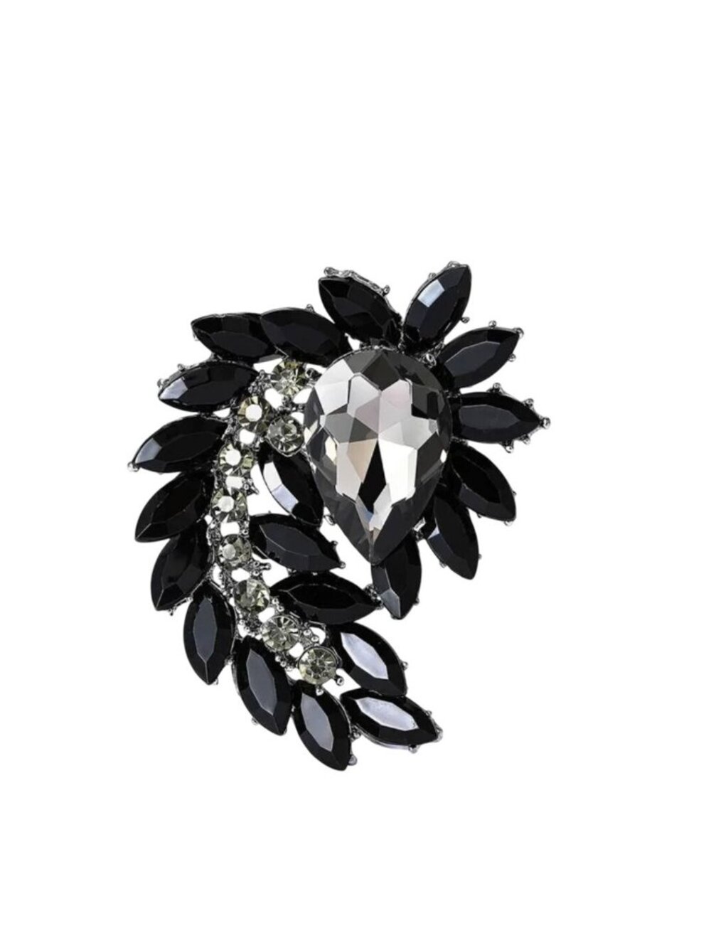 Black & Gray Rhinestone Cluster Brooch Gold Tone